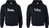 Hoodies met de tekst Hubby en Wifey | Cadeau voor je grote liefde sweater met capuchon | Truien met tekst kerstcadeau | Sweaters voor hem en haar sinterklaas cadeau | Sweaters met tekst voor onder de kerstboom | Truien/Hoodies/Sweaters s/m/l/xl/xxl.