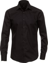 VENTI modern fit overhemd - popeline - zwart - Strijkvriendelijk - Boordmaat: 41