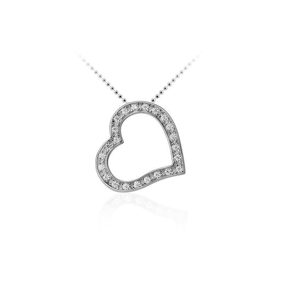 Juwelier Emo - Zilveren Ketting met hanger - Hart Ketting Zilver - 01118 - L 42 CM - DIAMETER 17 CM