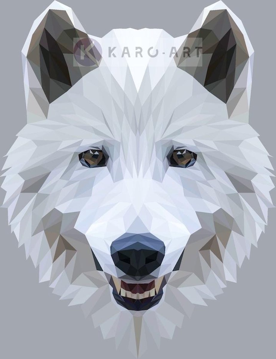 karo-art Schilderij - Wolf, digitaal , Zwart wit grijs , 3 maten , Wanddecoratie Multikleur