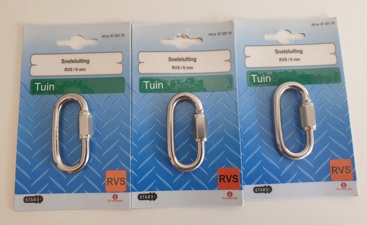 Starx Snelsluiting 3 stuks 6mm RVS - Tuin