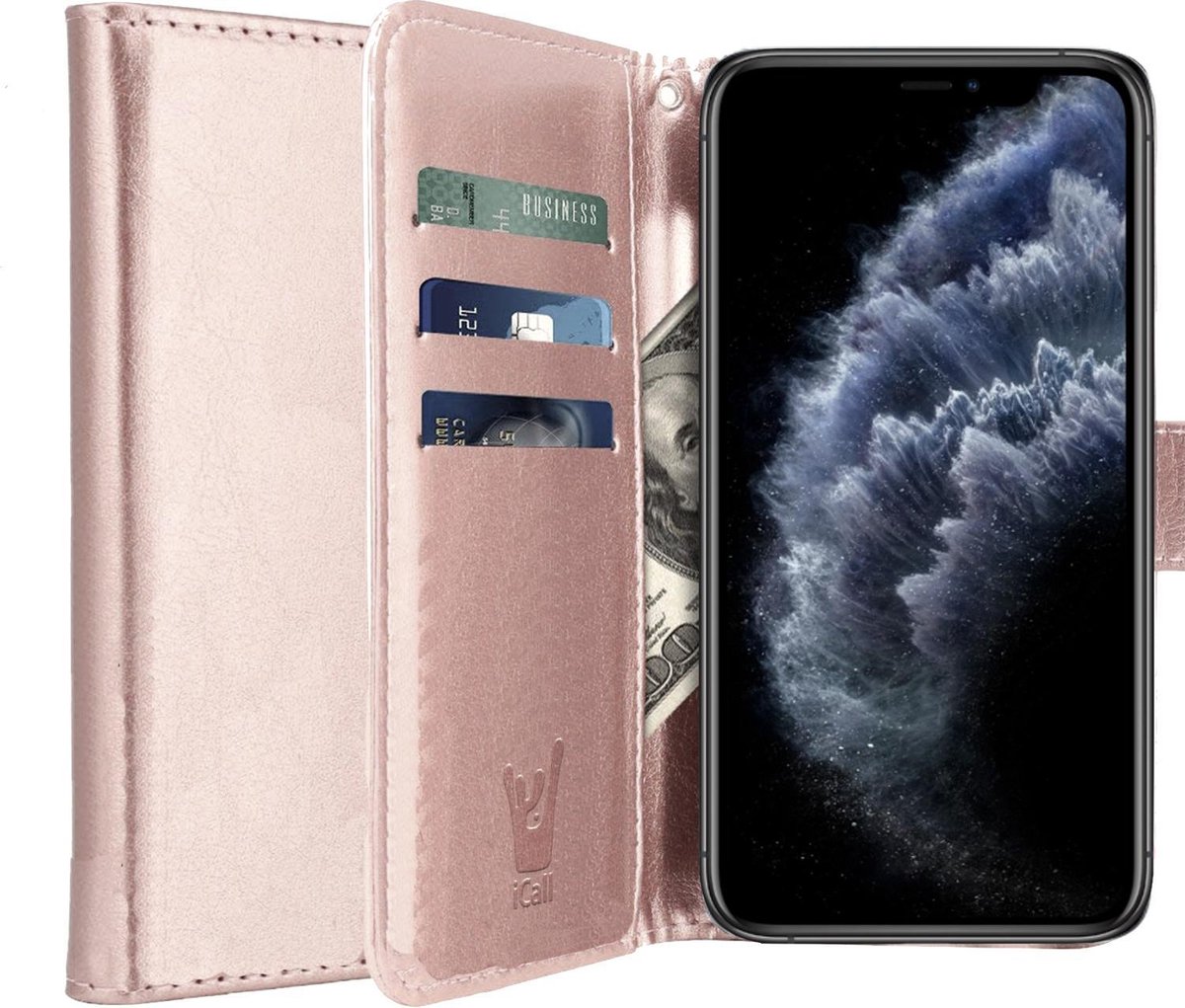 Hoesje geschikt voor iPhone 11 Pro Max - Roségoud Book Cover Kunstleer Wallet