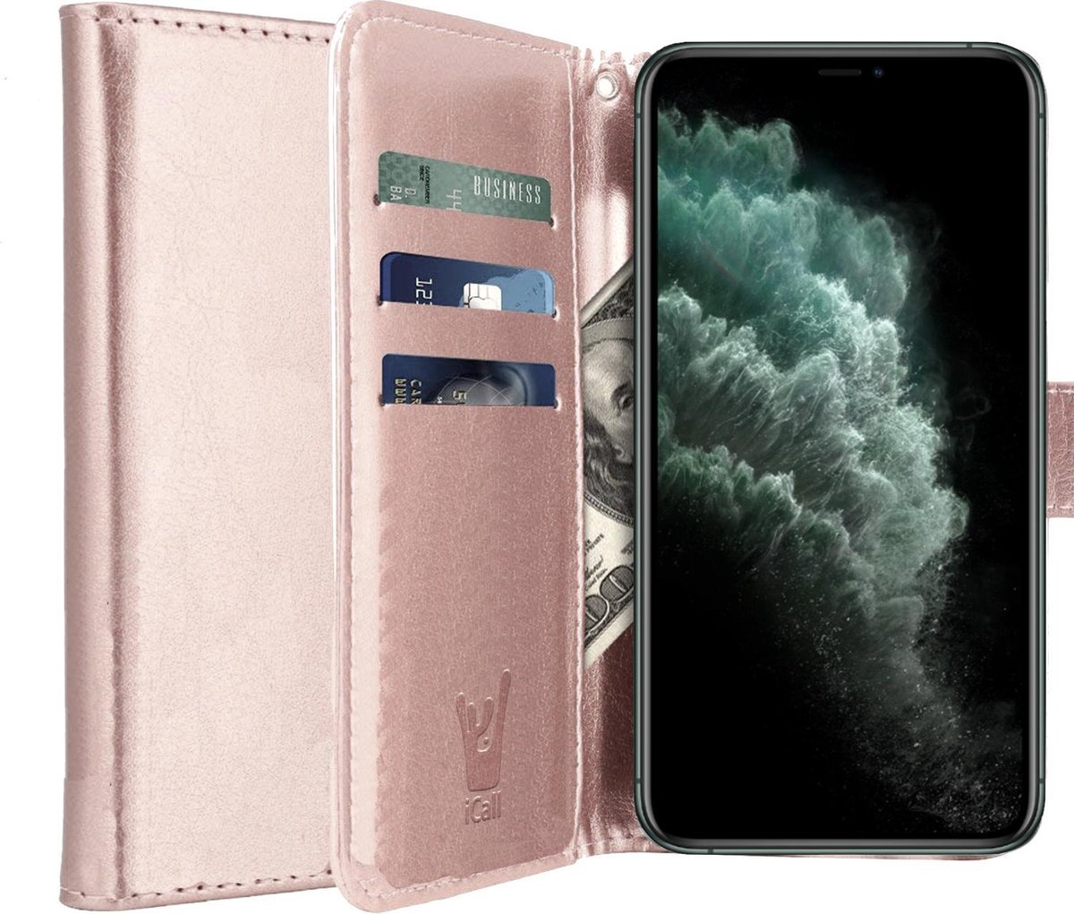 Hoesje geschikt voor iPhone 11 Pro - Book Case Kunstleer Pasjeshouder Rosegoud