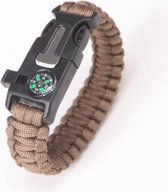 Survival paracord armband met vuurstarter, kompas en fluitje - 5 in 1 - Bruin