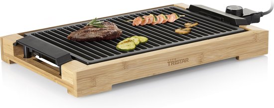 Tristar Bakplaat & Elektrische Grill BP-2785 – Elektrische barbecue & Grillplaat – Voor binnen en buiten - Bamboe