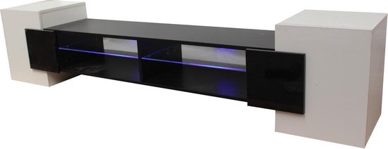 Jet Graden Celsius Ijdelheid TV meubel TV kast design 200 cm breed LED verlichting wit zwart | bol.com