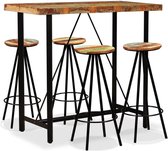 Barset 5 delig (incl Houten dienblad) Massief Teruggewonnen Hout - Bartafel set - Bar kruk - Hoge Stoel - Bar stoeltje - Bar Krukje - Barkruk - Bartafel met barstoelen