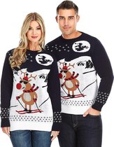 Foute Kersttrui "Rudolf chillt op de Piste" - Grappige Kersttrui - Christmas Sweater - Heren | Mannen - Dames | Vrouwen - Volwassen Maat XXXL