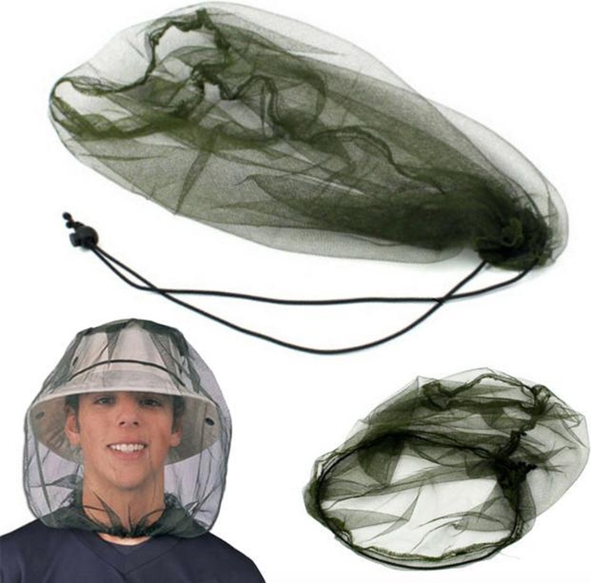 Hoofdklamboe - Hoofdnetje tegen muggen - Muskietennet - Antimuggen hoofdnet - Muggennet - Mosquito headnet - Universeel - Groen