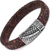 Gevlochten Heren Armband – 100% Echt Leder & Edelstaal – Magneetsluiting Sabel – 18,5  cm – Bruin  - Rhylane®
