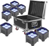 BeamZ lichtset met 8x BeamZ BBP94 accu Uplights + flightcase met oplaadfunctie