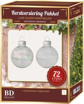 Glazen Kerstballen set 72-delig transparant parelmoer - Kerstboomversiering transparant parelmoer