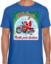 Fout Kerstshirt / t-shirt - MC Santa north pole division -  motorliefhebber / motorrijder / motor fan blauw voor heren - kerstkleding / kerst outfit S