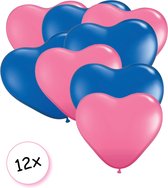 Ballonnen Hart Roze & Blauw 12 stuks 26 cm