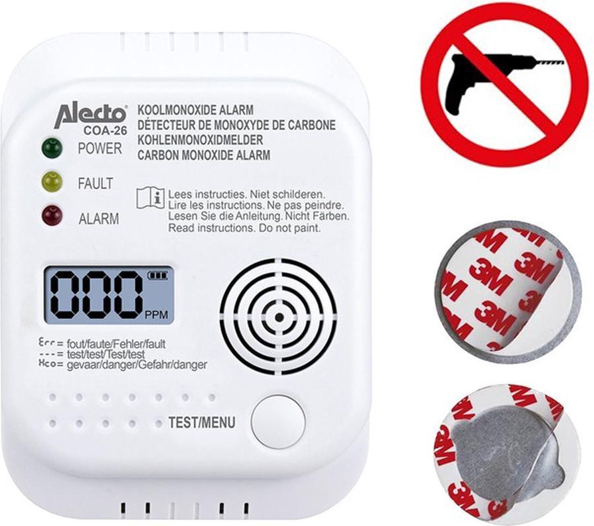 Alecto COA-26 Koolmonoxide melder - Met magnetische montageset - 7 jaar sensor - Geen gaten boren!