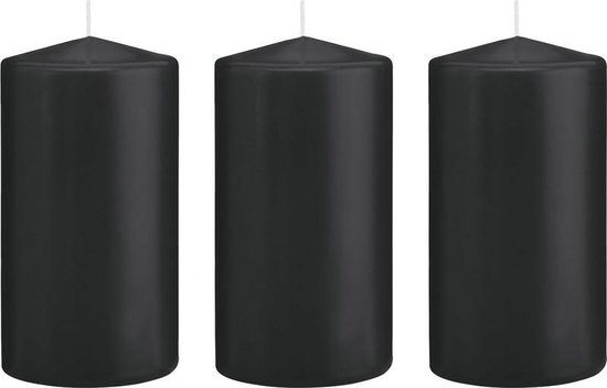 3x Zwarte cilinderkaarsen/stompkaarsen 8 x 15 cm 69 branduren - Geurloze kaarsen - Woondecoraties