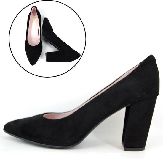 Stravers - Maat 46 Zwarte Pumps Blokhak. Spitse Pumps Grote Maten | bol.com