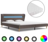 Bed met LED en matras stof taupe 180x200 cm