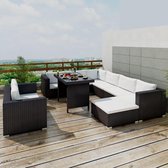 10-delige Loungeset met kussens poly rattan zwart (incl. Fleecedeken)