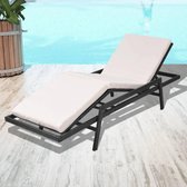 Ligbed met kussen poly rattan zwart