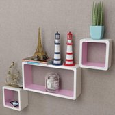 Wandplanken kubus MDF zwevend voor boeken/dvd 3 st wit-roze