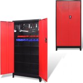Gereedschapskast met 2 deuren 90x40x180 cm staal zwart en rood
