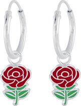 Joy|S - Zilveren rode roos oorbellen roosje bedel oorringen