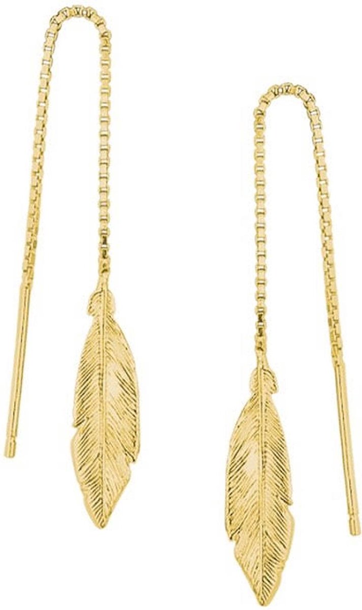 YO&NO - Oorbellen - Zilver verguld - Doortrekoorbellen -  Veer -  75mm - Sieraden Vrouw - Gerhodineerd -  Zilver 925
