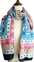 ThannaPhum Kleurrijke Chiffon Oosters patroon lichtblauw met roze