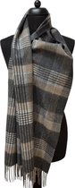 cashmere sjaal dames - cashmere sjaal heren - kasjmier sjaal - luxe sjaal -Luxe ThannaPhum Cashmere sjaal 30 bij 164 cm - Camel grijs geblokt