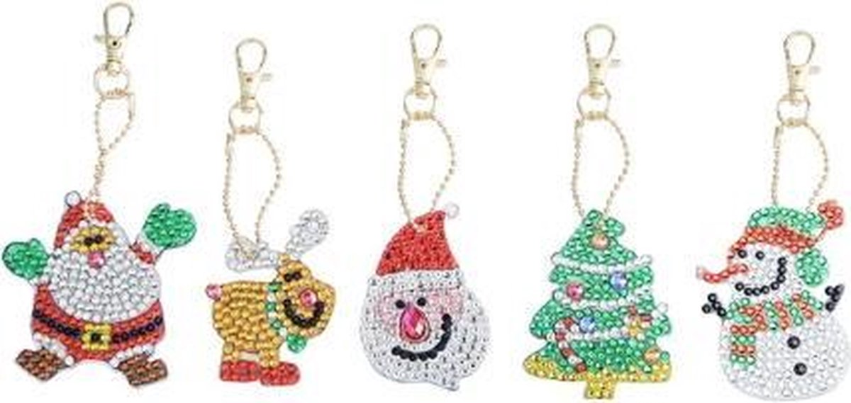 Diamond Painting "JobaStores®" Sleutelhanger Set Kerst 05 (5 stuks)