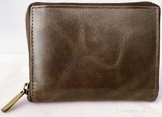 Lundholm dames portemonnee dames leer met rits olijf - Uppsala serie - klein formaat met handige indeling en RFID bescherming