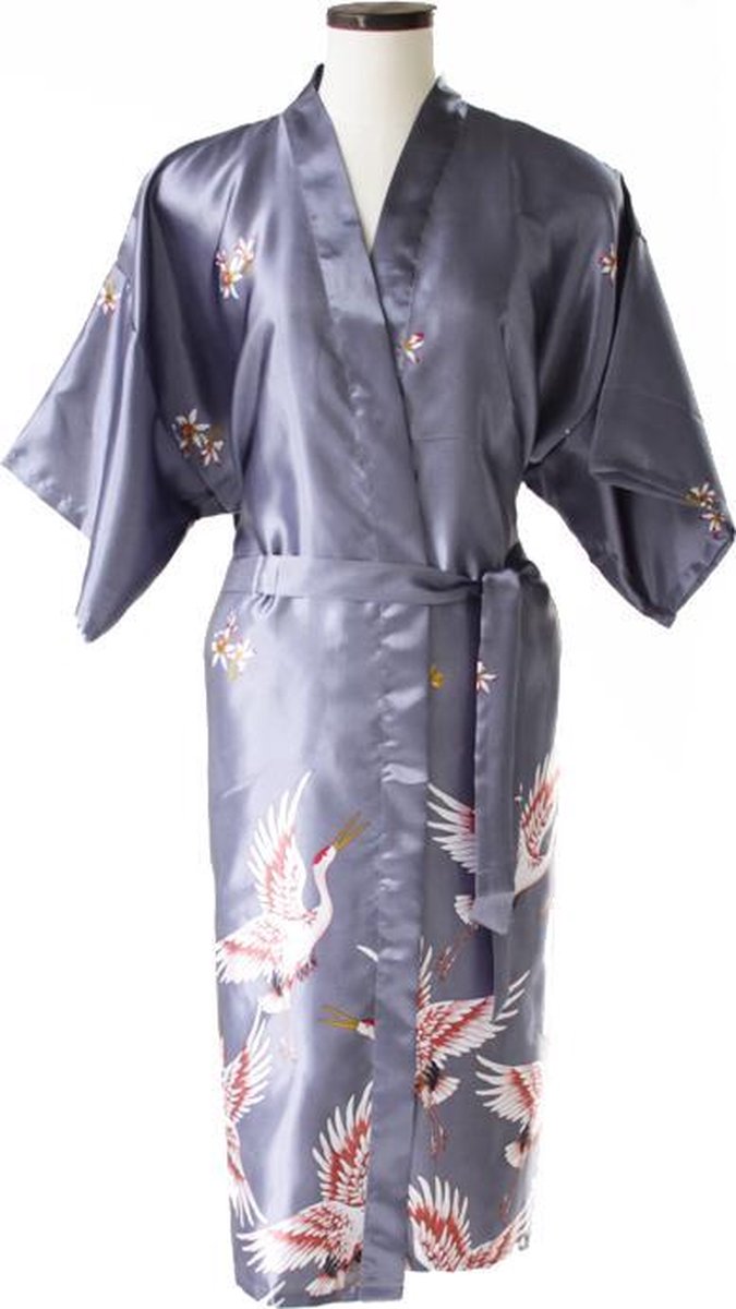 TA-HWA - Dames Kimono - met Kraanvogels - Zilver - Maat L
