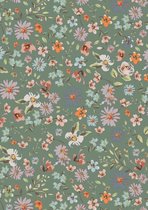 Cadeaupapier met bloemen, Groen K601755-3- Breedte 40 cm - 200m lang