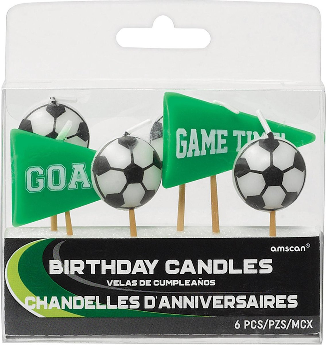 Amscan Verjaardagskaarsjes Voetbal 6 Cm Groen/zwart/wit 6 Stuks
