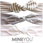 MINIIYOU® Set Per 3 stuks | grijs - wit strepen | Peuter haarbandjes 2-4 jaar | Meisjes haarbandjes met strik