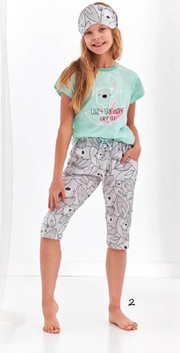 Taro Pyjama Beki met 3/4-broek. Maat: 116 cm / 6 jaar. Mint groen - multi