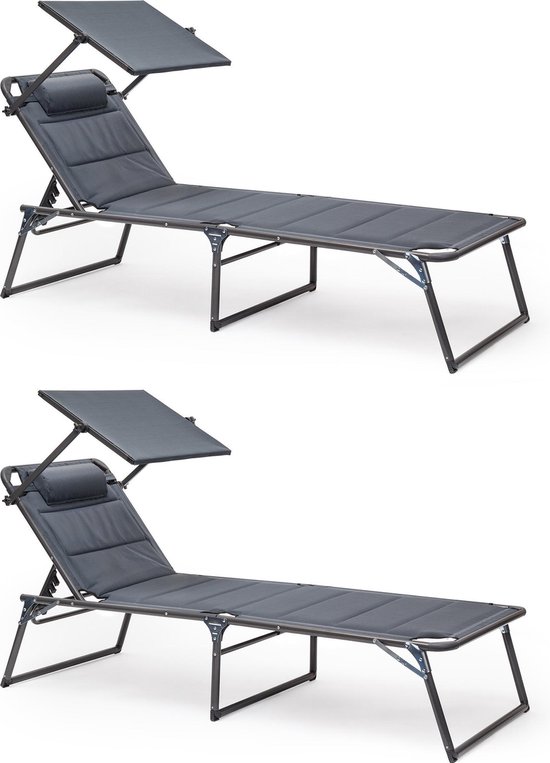 relaxdays 2 x ligbed deluxe - ligstoel met zonnedak gepolsterd - ligbedden | bol.com
