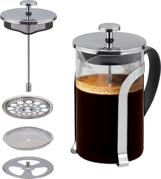 relaxdays koffiemaker glas - cafetière - coffee maker - 800 ml - koffie maken - rvs