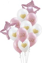 Luxe Geboorte ballonnen set Meisje | It's a Girl - Oh Baby | 10 stuks | Incl. 2 Rose ster ballon (18 inch) | Babyshower - Kraamfeest - Decoratie - Feest - Kraamtijd - Kraamborrel - Versiering | Metallic - Dochter - Zusje | Rose - Wit