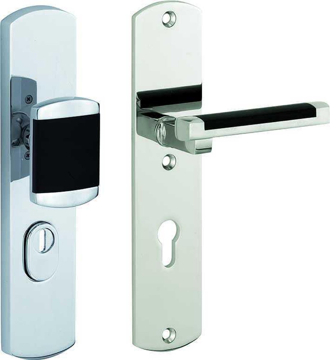 SKG3 knop/kruk op schild rechts Dual PC72 mm m/ KTB glans nikkel / glans chroom