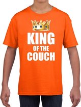 Koningsdag t-shirt king of the couch oranje voor kinderen L (140-152)