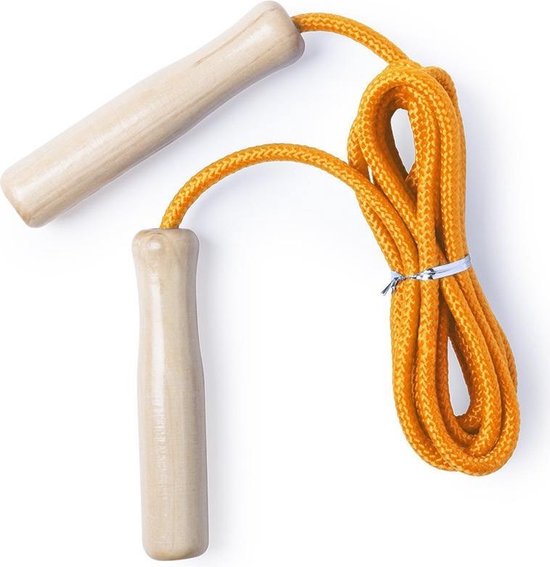 Springtouw oranje 240 cm met houten handvatten – Buitenspeelgoed – Sportief speelgoed voor jongens/meisjes/kinderen