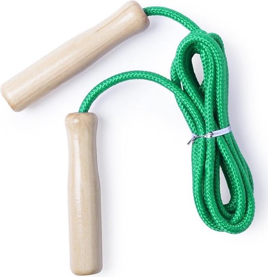 Springtouw groen 240 cm met houten handvatten - Buitenspeelgoed - Sportief speelgoed voor jongens/meisjes/kinderen