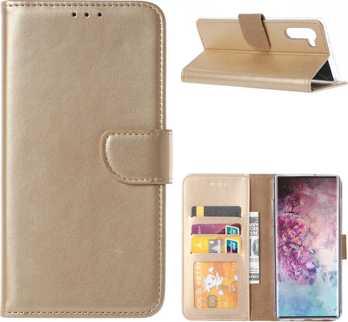 Bookcase Geschikt voor: Samsung Galaxy Note 10 - Goud - Portemonnee hoesje
