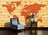 World Map Wood Planks Photo Wallcovering