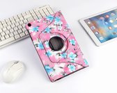 P.C.K. Boekhoesje/Bookcover/Case draaibaar hoesje roze met blauwe bloemen print geschikt voor Samsung Galaxy TAB A T510 (2019) MET PEN