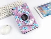 P.C.K. Boekhoesje/Bookcover/Case draaibaar hoesje paars met blauwe bloemen print geschikt voor Samsung Galaxy TAB A T510 (2019) MET GLASFOLIE/TEMPEREDD GLASS