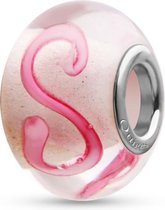 Quiges - Glazen - Kraal - Bedels - Beads Transparant met Roze Slingers Past op alle bekende merken armband NG2032