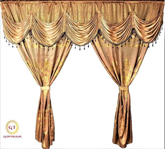 En aanraken Absoluut Gordijn met indrukwekkend gouden kleurontwerp 300×250 cm - kant en klaar  gordijnen | bol.com